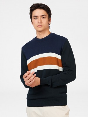 Black Ben Sherman Chest Stripe Crewneck Knitwear | WCRFJN-723