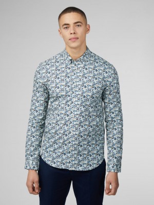 Blue Ben Sherman Signature Multicolor Floral Shirts | BZGNRW-692