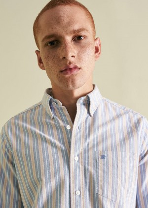 Blue Multicolor Ben Sherman Brighton Oxford Organic Shirts | CUKBTV-793