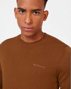 Brown Ben Sherman Signature Merino Crewneck Knitwear | SFCJQG-684