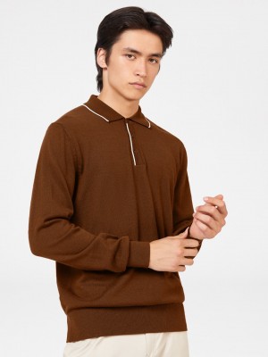 Brown Ben Sherman Tipped Merino Polo Neck Sweaters | IWDMCK-978