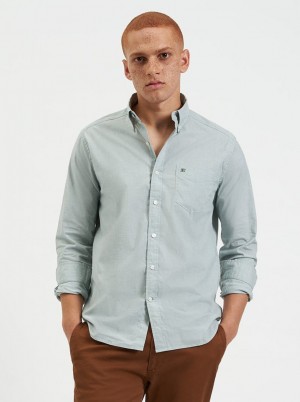 Green Ben Sherman Beatnik Wash Long-Sleeve Shirts | ZCUNDB-814