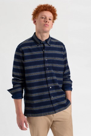 Indigo Ben Sherman Dalston Blues Long Sleeve Indigo Stripe Shirts | ZQRENV-678