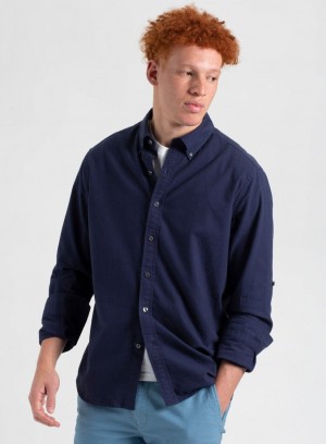 Indigo Navy Ben Sherman St. Ives Resort Oxford Shirts | FZAXLJ-826