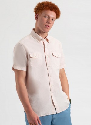 Light Pink Ben Sherman Garment Dye Linen Shirts | EGTKLH-356