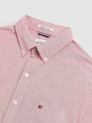 Light Red Ben Sherman Beatnik Wash Long-Sleeve Shirts | TYVDXQ-495