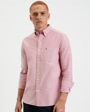 Light Red Ben Sherman Brighton Oxford Organic Shirts | IWNAQG-607