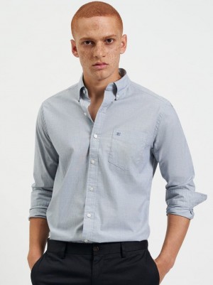 Navy Ben Sherman Beatnik Wash Long-Sleeve Shirts | QFTWGD-251