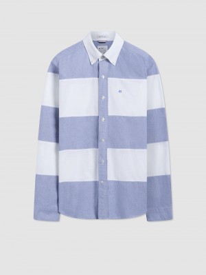 Navy Ben Sherman Brighton Oxford Organic Garment Dye Rugby Shirts | SHKQZO-736