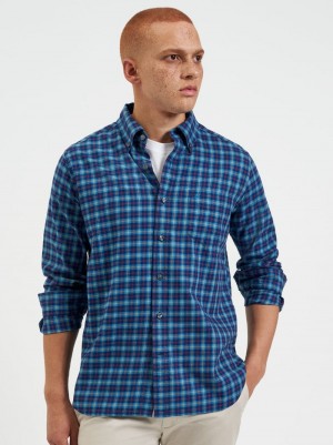 Navy Ben Sherman House Tartan Twill Shirts | WUORNY-957