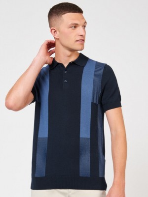 Navy Ben Sherman Intarsia Stripe Polo Neck Sweaters | WIDJNG-408