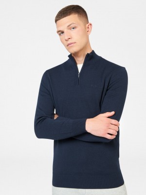 Navy Ben Sherman Merino Half-Zip Knitwear | ZKDRML-620