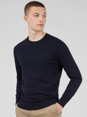 Navy Ben Sherman Signature Crewneck Knitwear | NSQMEV-619