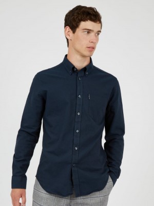 Navy Ben Sherman Signature Organic Oxford Shirts | CSVULA-301