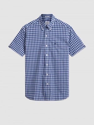 Navy / Olive Ben Sherman Short Sleeve House Poplin Gingham Shirts | JYDZLO-916