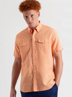 Orange Ben Sherman Garment Dye Linen Shirts | MOPWIV-457