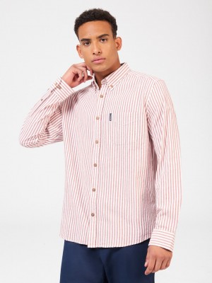 Orange Ben Sherman Recycled Cotton Oxford Stripe Shirts | AOYKPB-503