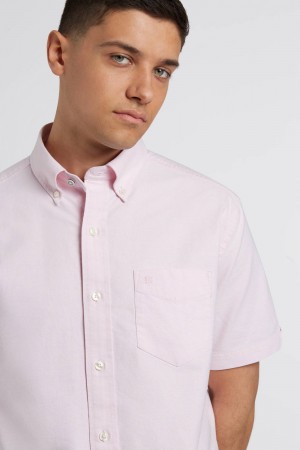 Pink Ben Sherman Short Sleeve Brighton Oxford Organic Shirts | ENULXY-381