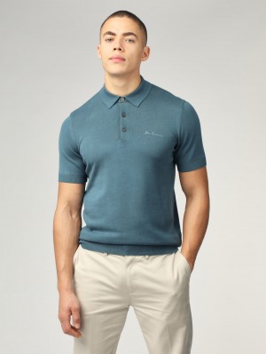 Turquoise Ben Sherman Signature Short Sleeve Polo Knitwear | MOCZTD-140