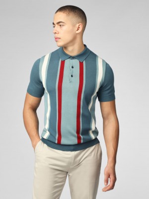 Turquoise Ben Sherman Signature Vertical Stripe Polo Knitwear | KRNXYV-065