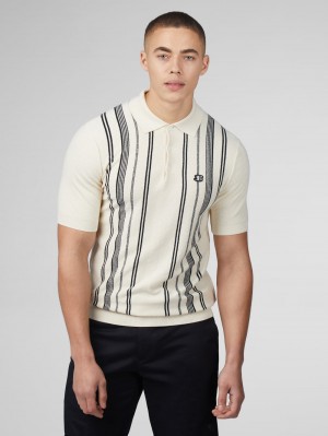 White Ben Sherman B by Ben Sherman Crinkle Cotton Stripe Polo Knitwear | LJKSTP-794