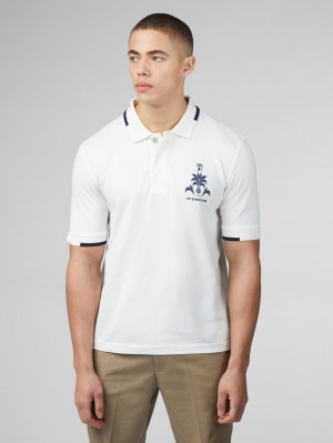 White Ben Sherman B by Ben Sherman Sports Club Embroidered Polo Shirts | KSXLUJ-903