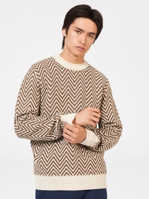 White Ben Sherman Chevron Jacquard Crewneck Knitwear | LMTGCP-094