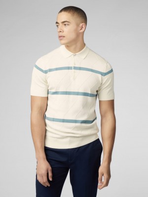 White Ben Sherman Signature Argyle Stripe Polo Knitwear | PLMHUF-194