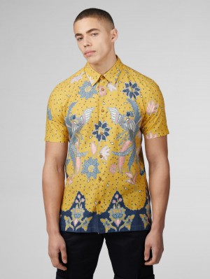 Yellow Ben Sherman Signature Abstract Botanical Print Shirts | HJRUBV-610