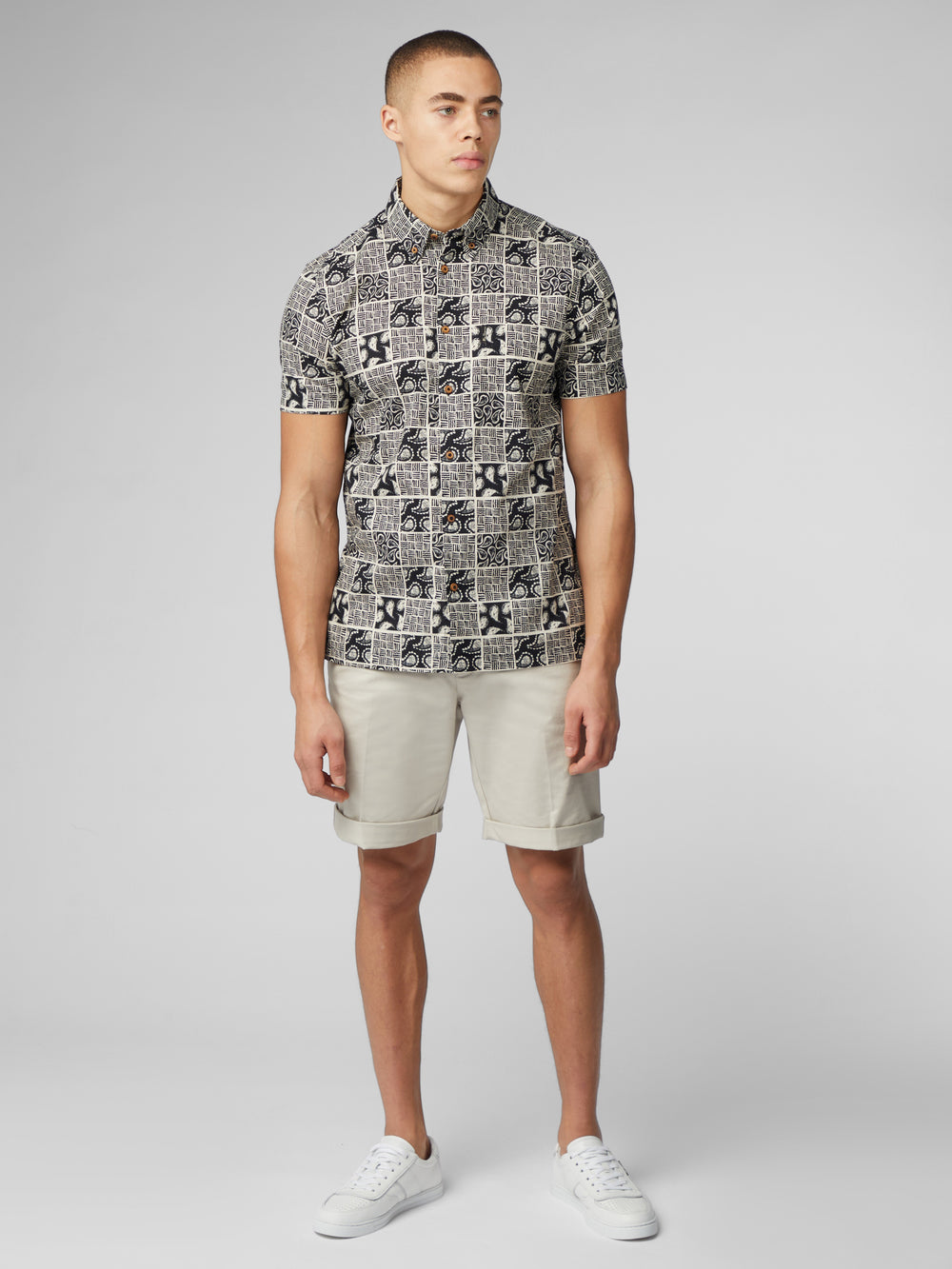 Black Ben Sherman Signature Checkerboard Paisley Print Shirts | LQISRK-841