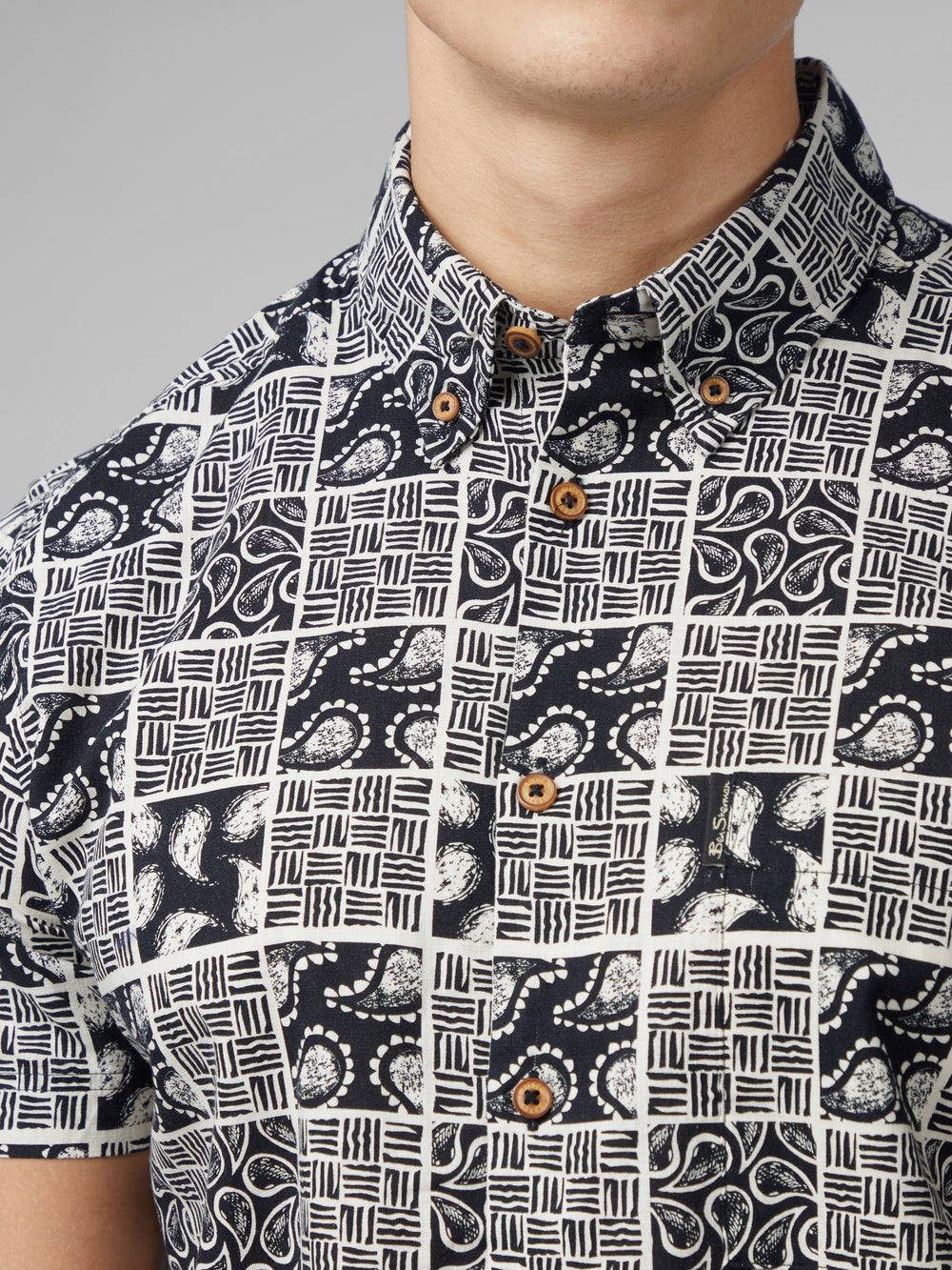 Black Ben Sherman Signature Checkerboard Paisley Print Shirts | LQISRK-841