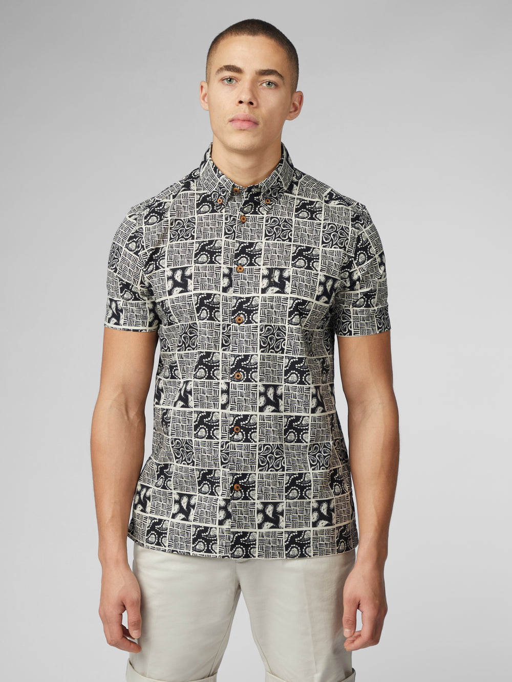 Black Ben Sherman Signature Checkerboard Paisley Print Shirts | LQISRK-841