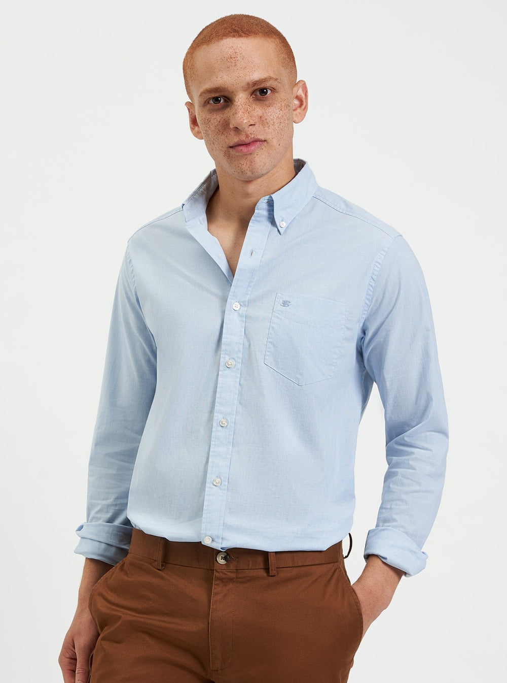 Blue Ben Sherman Beatnik Wash Long-Sleeve Shirts | GVUJCW-742