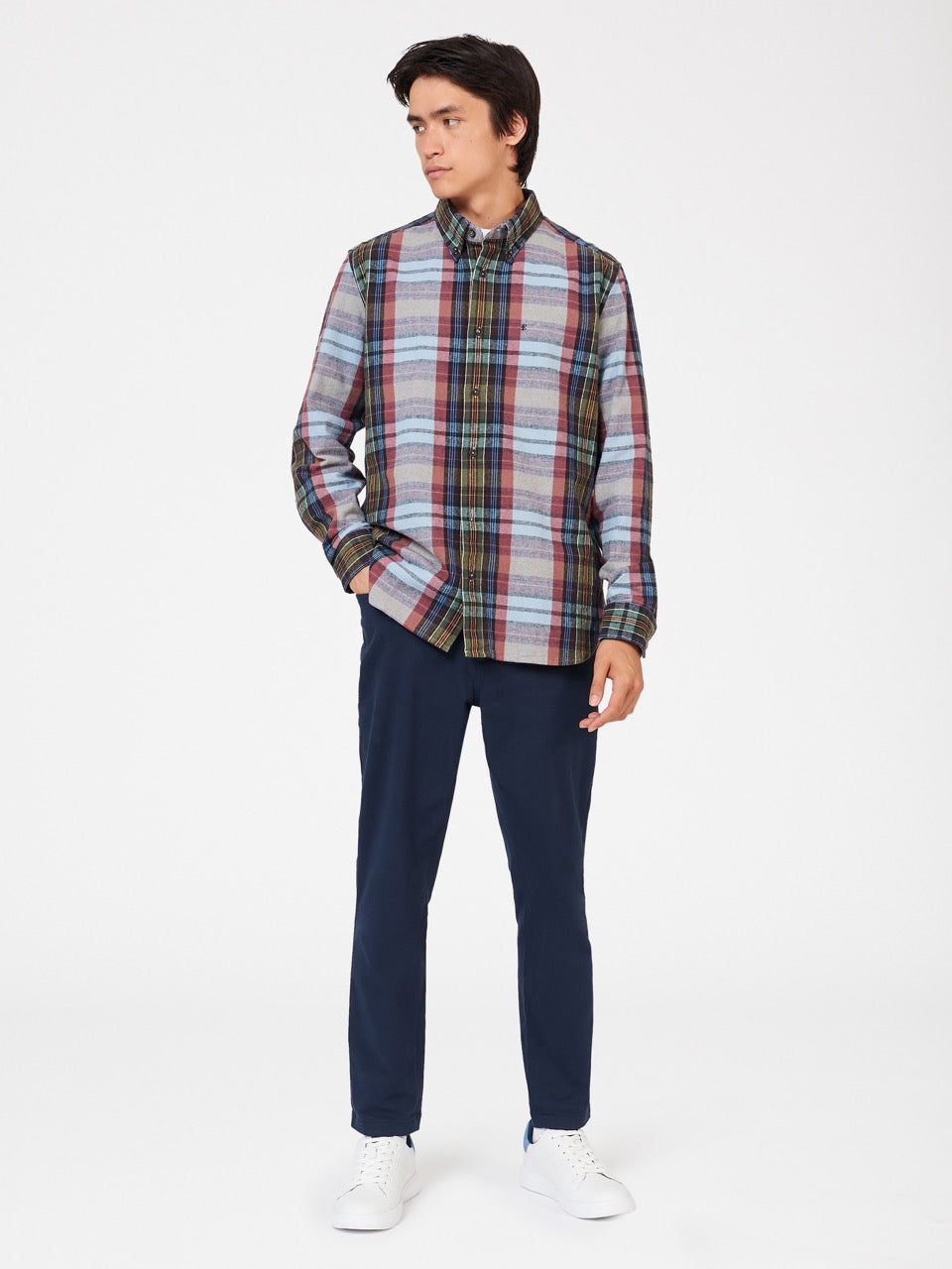 Blue Ben Sherman Brushed Multicolour Check Oxford Shirts | LUBKFA-681