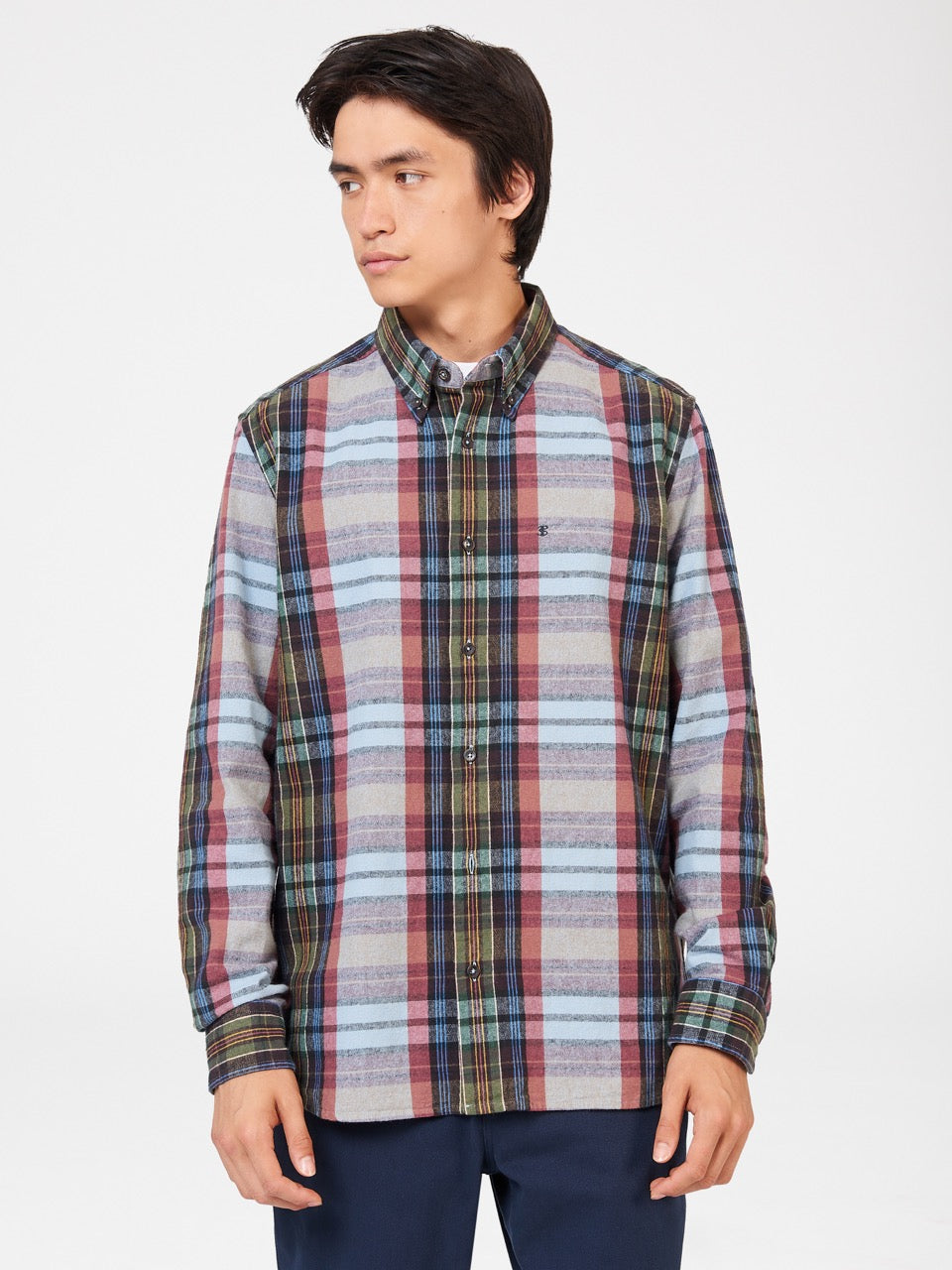 Blue Ben Sherman Brushed Multicolour Check Oxford Shirts | LUBKFA-681