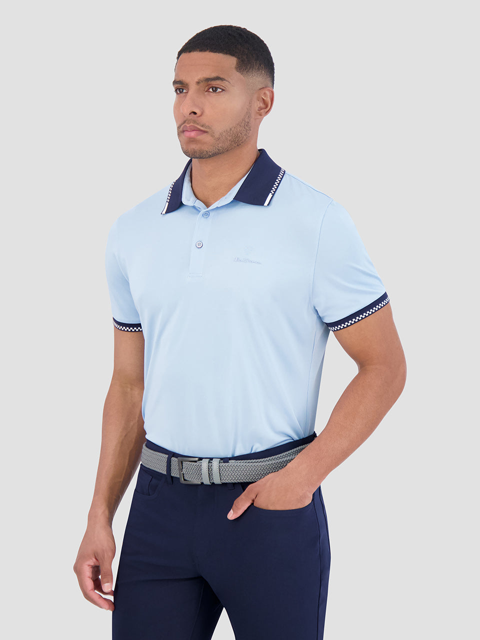 Blue Ben Sherman Checker Rib Air Pique Sports Fit Polo Shirts | XNVBMJ-591