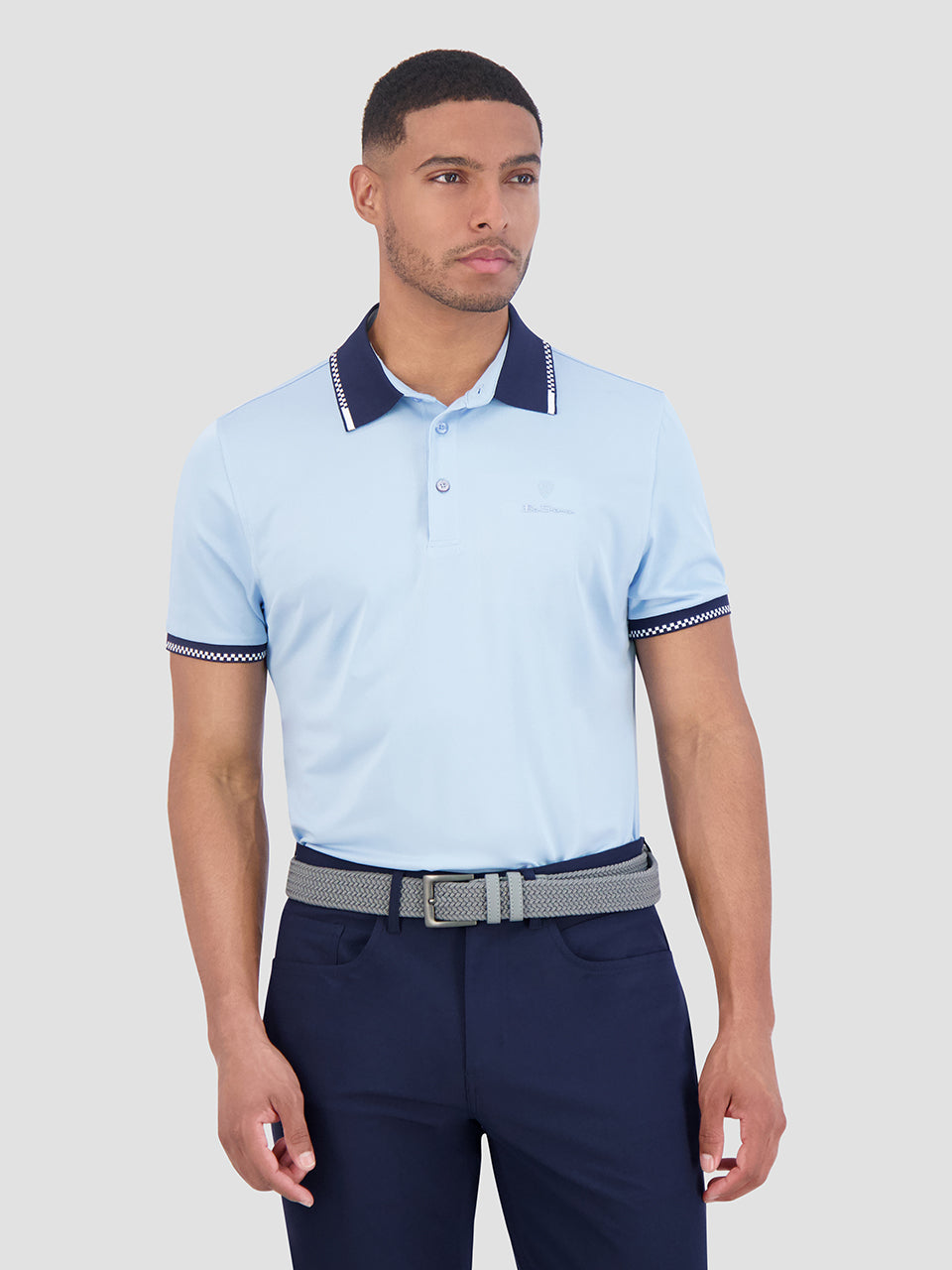 Blue Ben Sherman Checker Rib Air Pique Sports Fit Polo Shirts | XNVBMJ-591