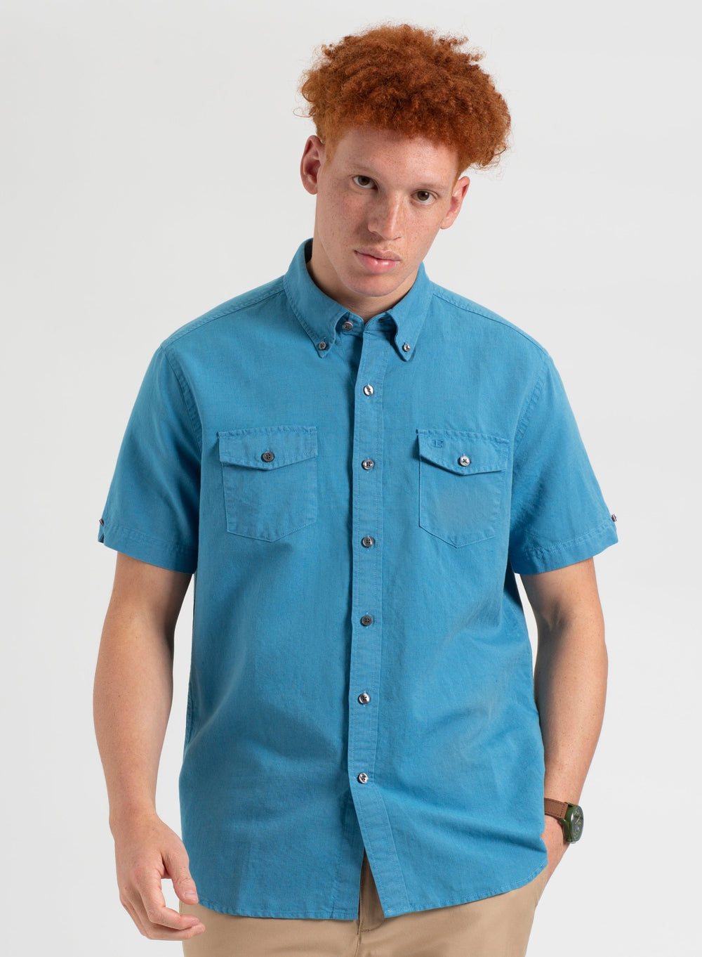 Blue Ben Sherman Garment Dye Linen Shirts | JCMNPU-281