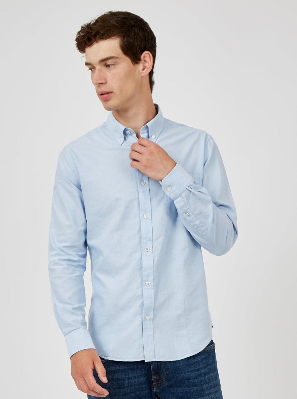 Blue Ben Sherman Signature Organic Long-Sleeve Oxford Shirts | WSOFGI-386