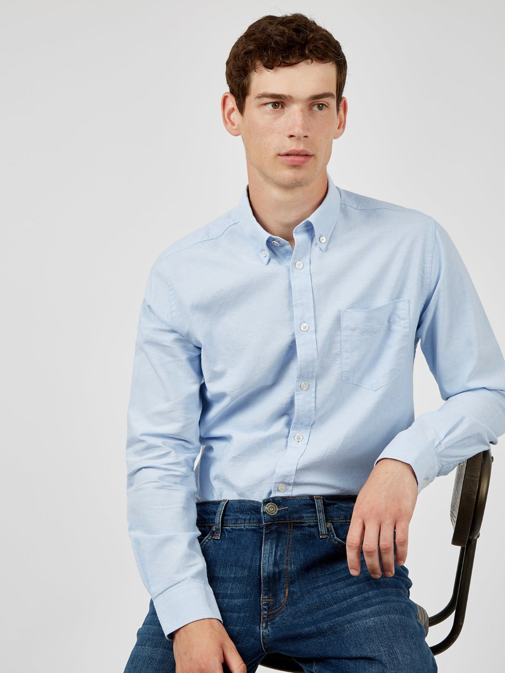 Blue Ben Sherman Signature Organic Long-Sleeve Oxford Shirts | WSOFGI-386