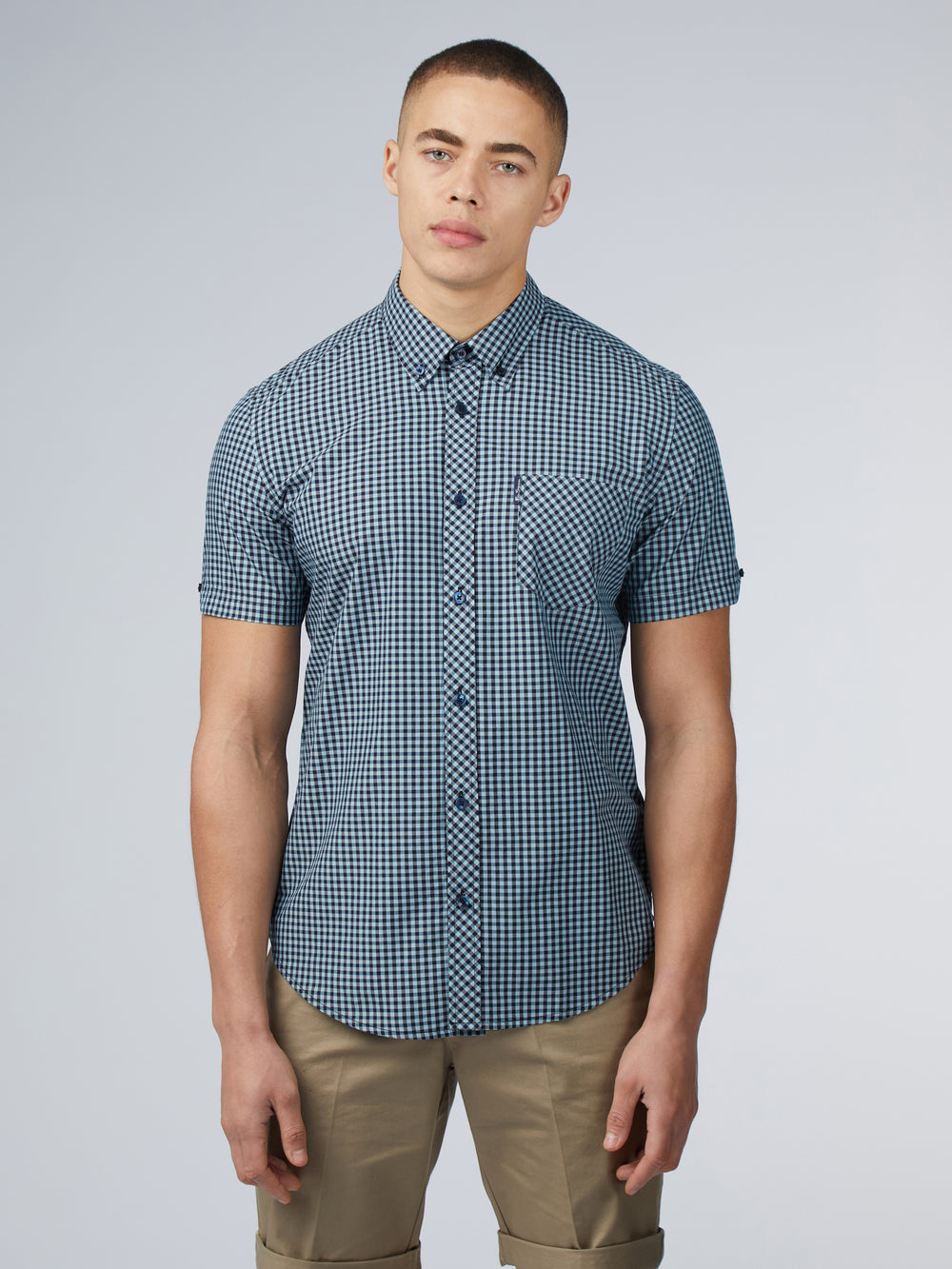 Blue Ben Sherman Signature Short Sleeve Gingham Shirts | ALVJTF-765