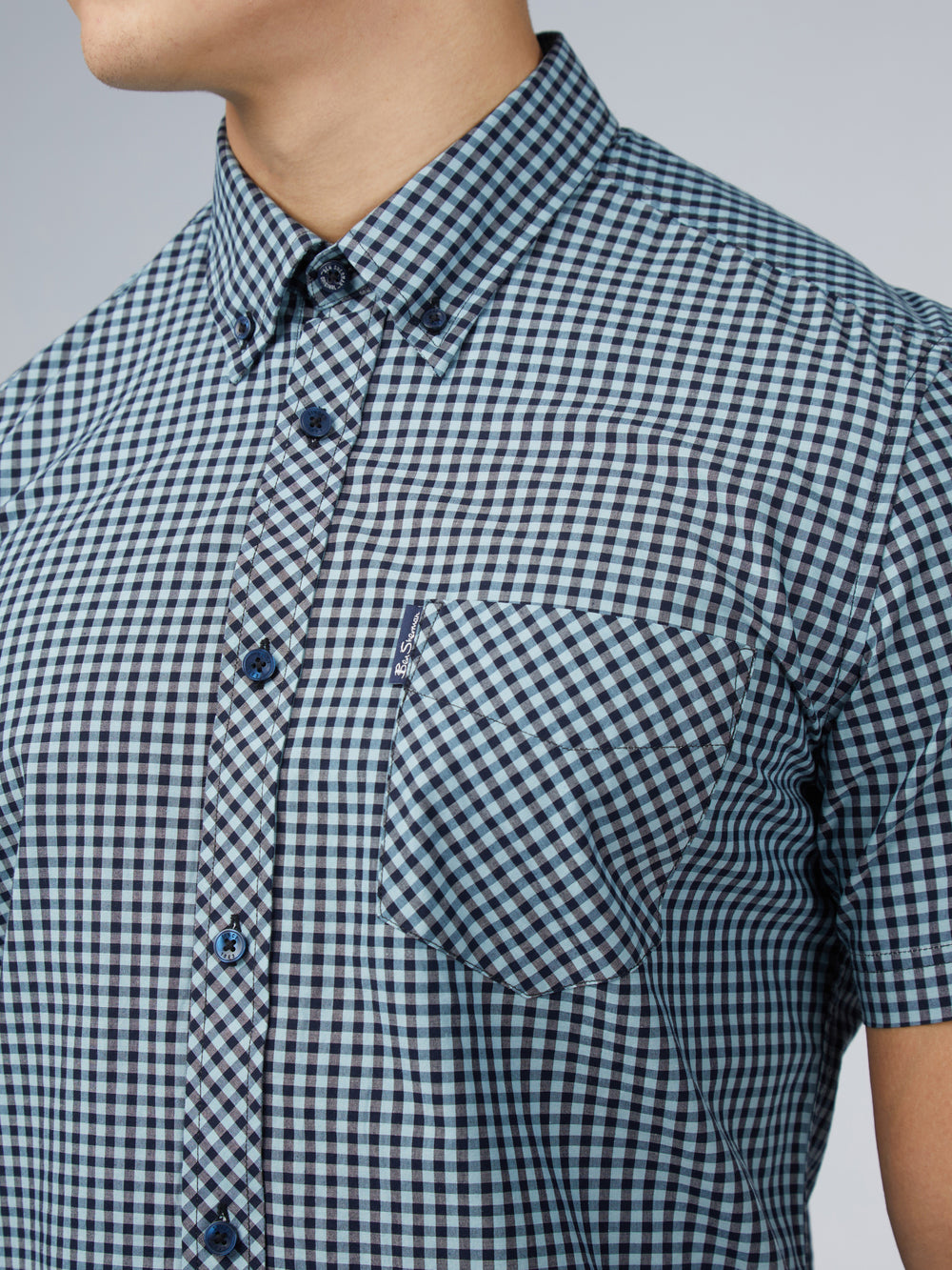 Blue Ben Sherman Signature Short Sleeve Gingham Shirts | ALVJTF-765