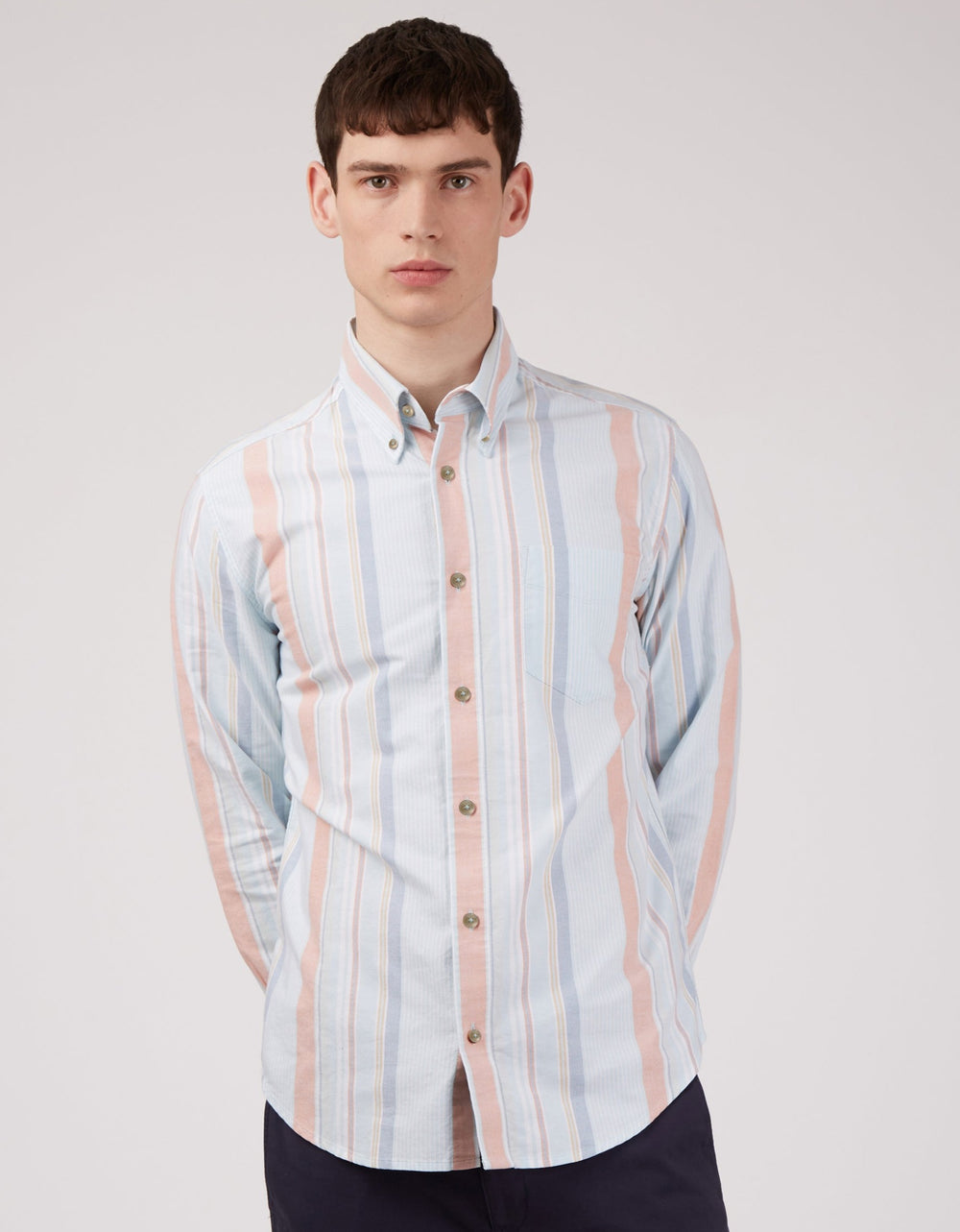 Blue Ben Sherman The Oxford Ivy Stripe Long-Sleeve Shirts | ENBXMS-568