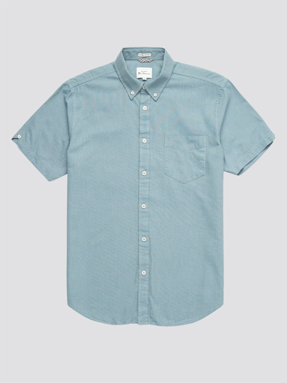 Blue Grey Ben Sherman Signature Organic Short-Sleeve Oxford Shadow Shirts | VCIMFX-094