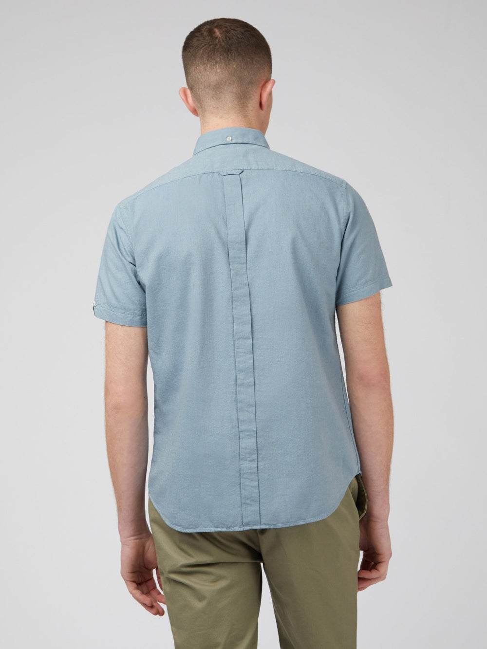 Blue Grey Ben Sherman Signature Organic Short-Sleeve Oxford Shadow Shirts | VCIMFX-094