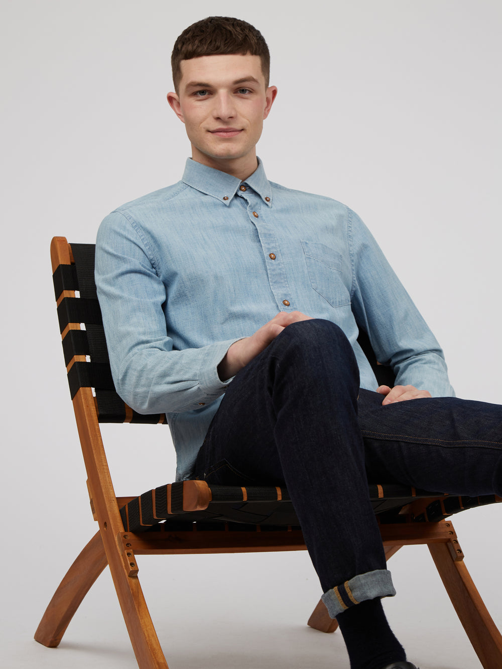 Blue / Navy Ben Sherman Long-Sleeve Chambray Shirts | FYZISE-941