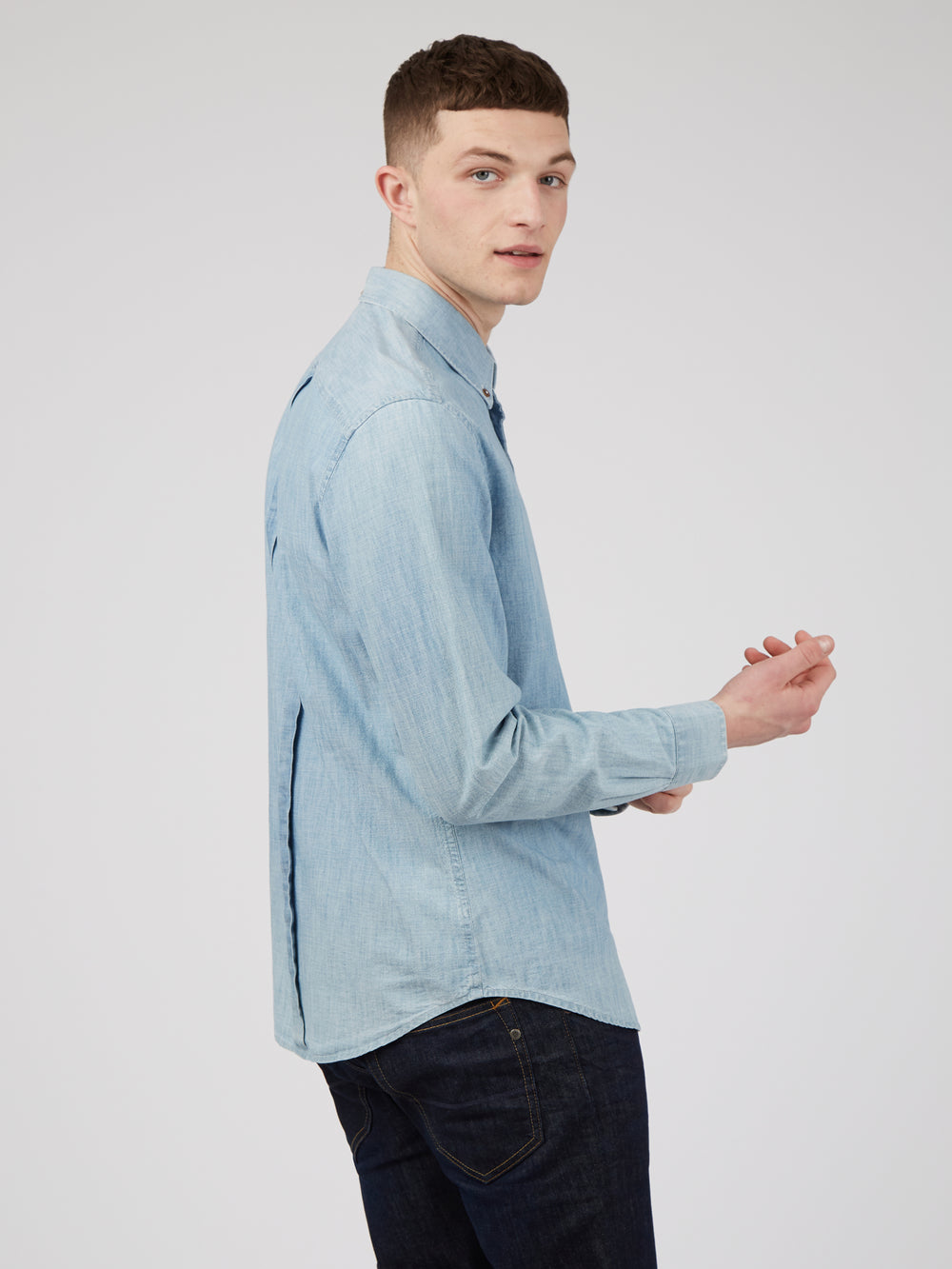 Blue / Navy Ben Sherman Long-Sleeve Chambray Shirts | FYZISE-941