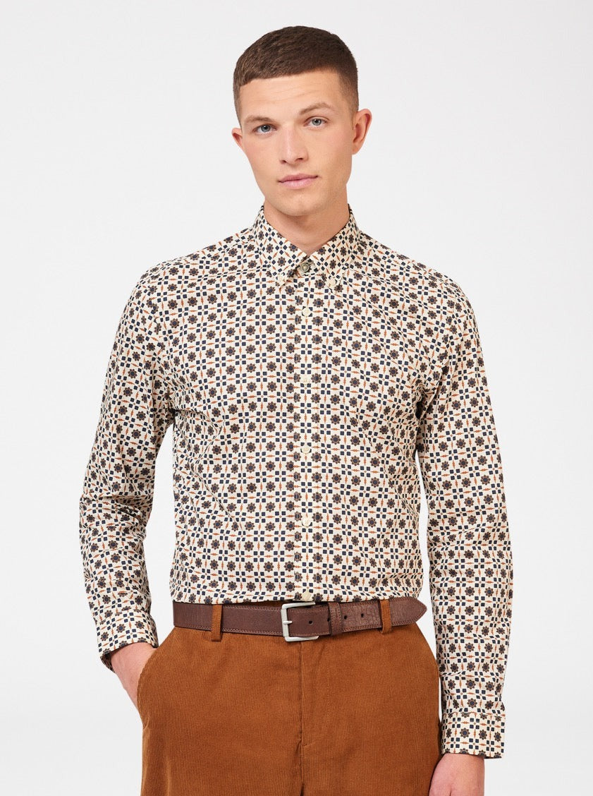 Brown Ben Sherman Retro Foulard Print Slim Fit Shirts | EVLZTR-968