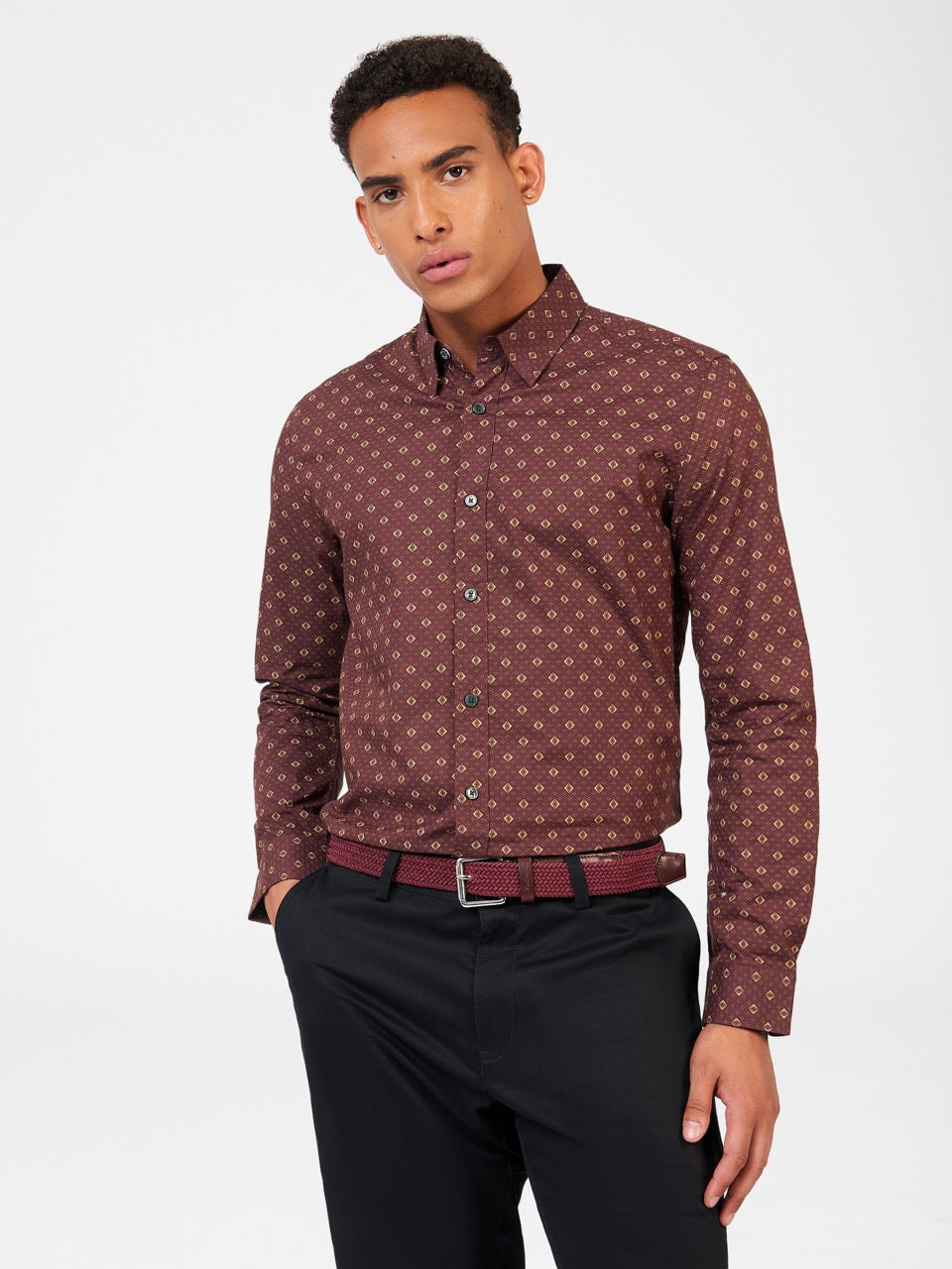 Brown Ben Sherman Signature Geo Shirts | YGBXNT-173