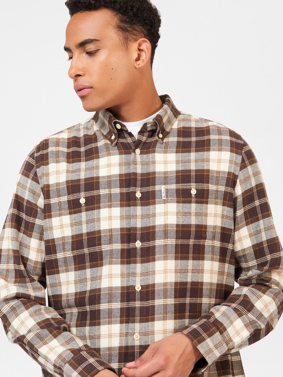 Chocolate Ben Sherman Brushed Plain Check Shirts | NMEWZG-608